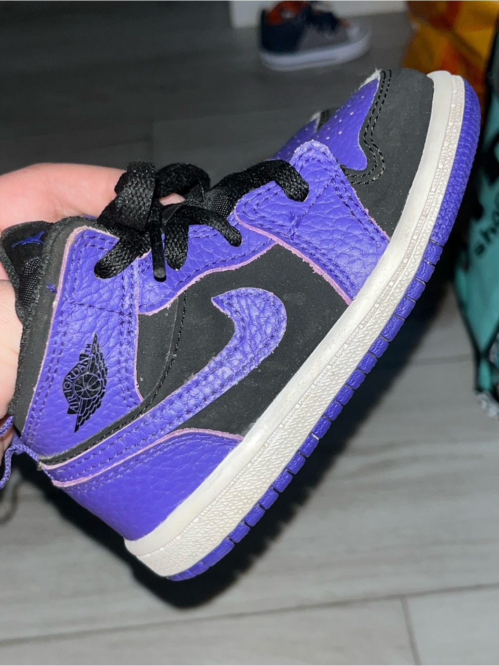 Kids Purple and Black High-Top Basketball Sneakers